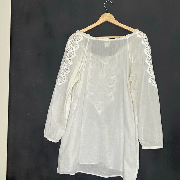 JCrew Blouse Womens Size‎ Medium White Embroidered Sheer Cotton Beach Cover Boho - Picture 6 of 10